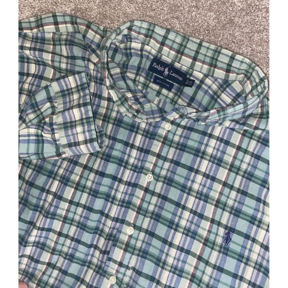 Polo Ralph Lauren Men 4XB Gingham Check Plaid Shirt Green/Blue Preppy Blue Pony